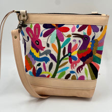 Load image into Gallery viewer, LIMITED EDITION Medium Crossbody Otomi Mexican Multi-Color Embroidery On Natural Leather Bag + pocket &amp; adjustable strap — Jackson Place Collection