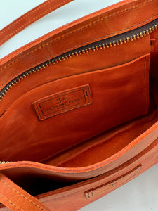 Medium Orange Tan Leather Tote Bag