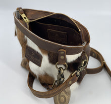 Load image into Gallery viewer, Small Brown &amp; White Hair-on-Hide Cowhide Leather Tote Crossbody