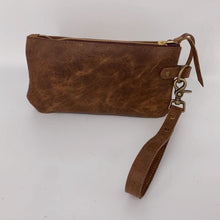 Load image into Gallery viewer, Light Brown Camo Waxed Canvas Leather Wristlet / Clutch Bag