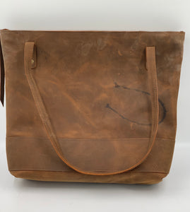 Large Bone Tan Embossed Leather Tote Bag