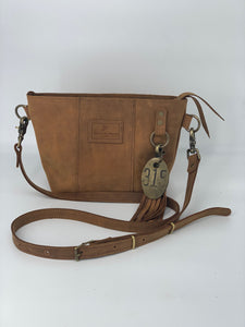 Small Light Brown Leather Crossbody Tote Bag