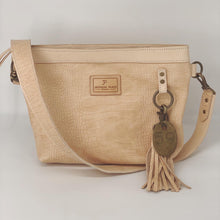 Load image into Gallery viewer, Medium Natural Embossed Leather Crossbody Tote Bag