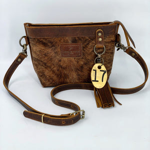 Small Brindle Hair-on-Hide Leather Crossbody Tote Bag