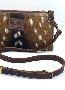 Small Axis Deer Hair-on-Hide Leather Crossbody / Clutch Flat Bag