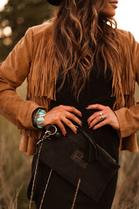 Black Hair-on-Hide Leather Flat Clutch / Wristlet