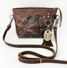 Load image into Gallery viewer, Brown Embossed Small Leather Crossbody Tote Bag