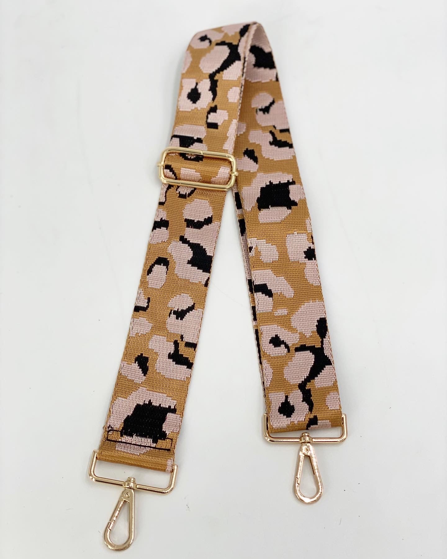 Blush Pink Animal Print Adjustable Woven Metallic Bag Strap - Leopard / Cheetah