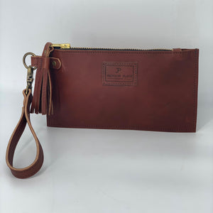 Wickett & Craig Leather Cognac Brown Clutch / Wristlet Flat Bag