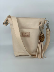 Small Natural Veg-Tan Leather Bucket Bag