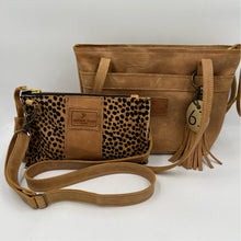 Load image into Gallery viewer, Hair-on-Hide Cheetah and Tan Leather Flat Crossbody