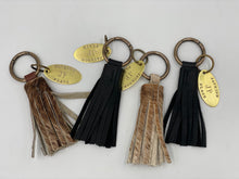 Load image into Gallery viewer, Leather Cowhide Mini Tassel Keychain &amp; Brass Tag