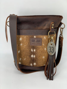 Axis Deer Hair-on-Hide & Brown Small Leather Bucket Bag