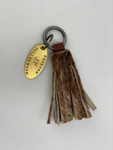 Load image into Gallery viewer, Leather Cowhide Mini Tassel Keychain &amp; Brass Tag