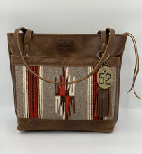 Load image into Gallery viewer, The Taos Collection Large Brown Leather Tote Bag with Handwoven Outside Pocket