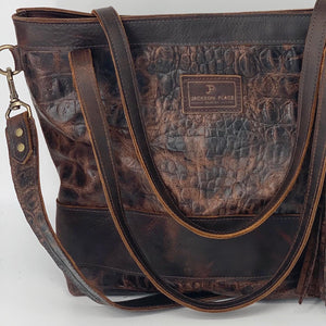 Large Brown Embossed Leather Tote Bag