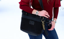 Load image into Gallery viewer, Medium Black Hair-on-Hide Leather Tote Bag with outside pocket