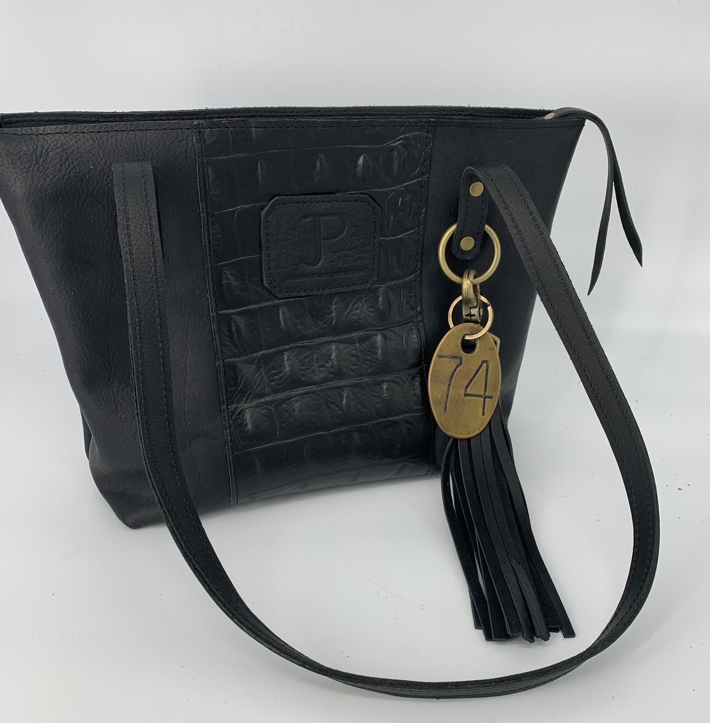 Medium Black Embossed Leather Tote Bag