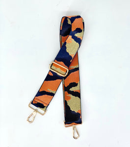 Metallic Orange & Navy Camo Adjustable Woven Bag Strap - Camouflage Green/Black