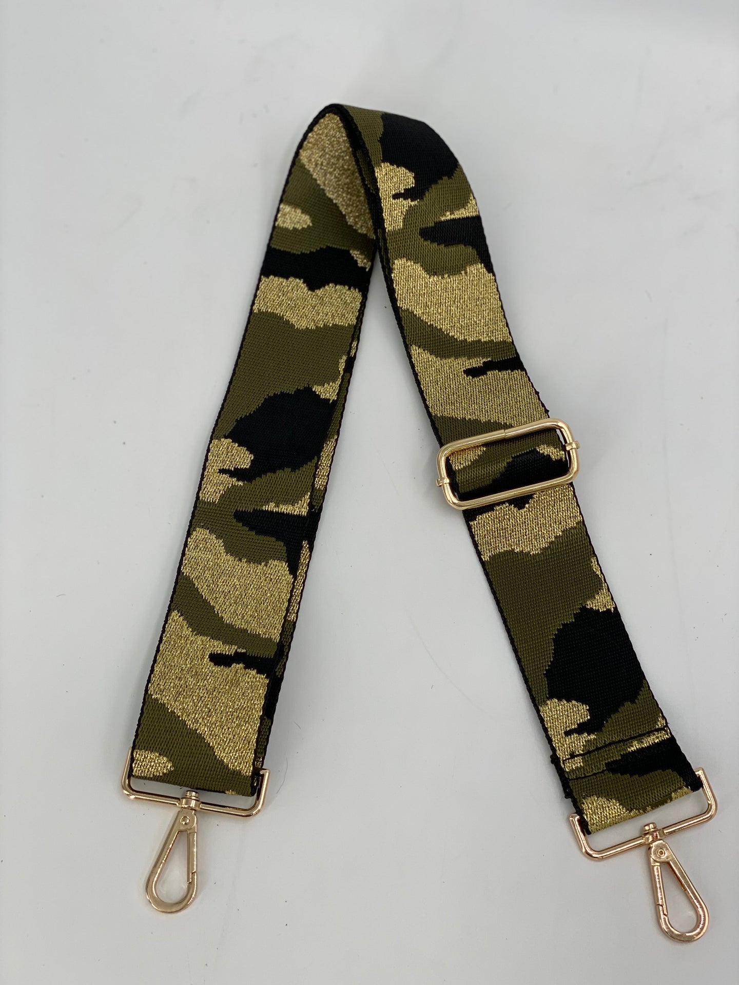 Metallic Camo Adjustable Woven Bag Strap - Camouflage Green/Black
