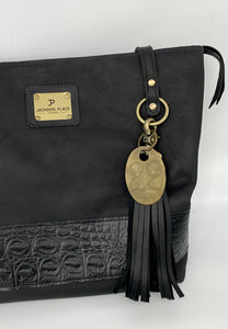 Large Black Leather Tote + Black Embossed Band