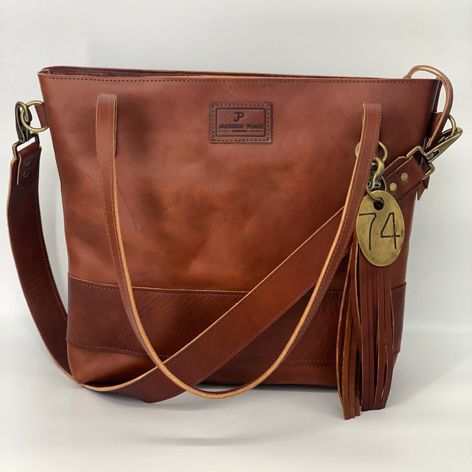 Large Cognac Leather Tote Bag with Strap