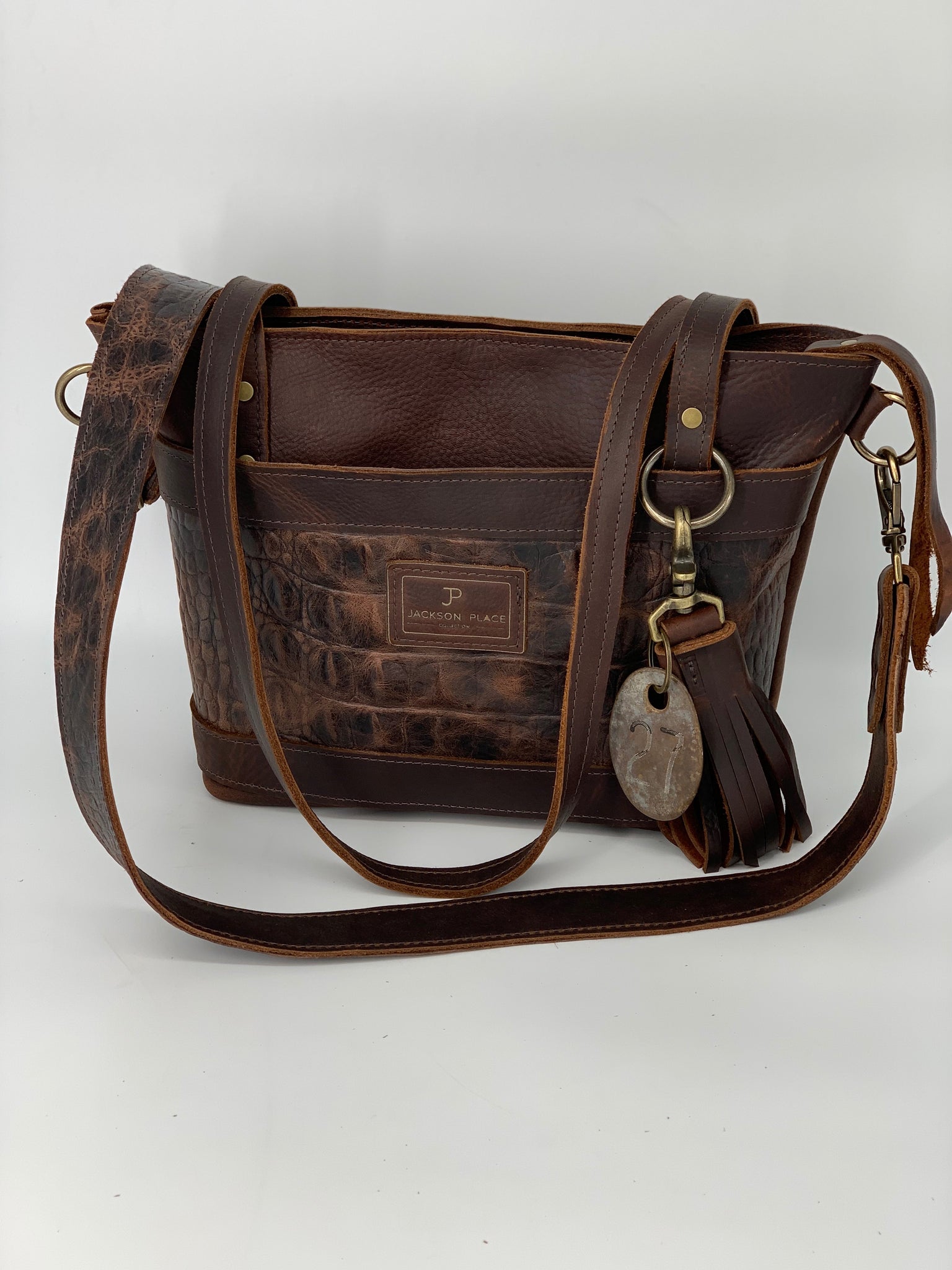 Brown Leather Crossbody Bag With Outside Pocket
