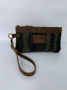 Dark Brown Camo Waxed Canvas & Leather Clutch / Wristlet Bag