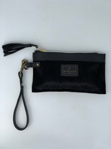 Black Hair-on-Hide Leather Flat Clutch / Wristlet