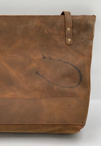 Large Bone Tan Embossed Leather Tote Bag