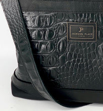 Load image into Gallery viewer, Large Black Embossed Leather Tote Bag with Outside Front Pocket