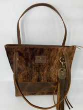Load image into Gallery viewer, Large Brindle Cowhide Hair-On-Hide &amp; Brown Leather Tote Bag