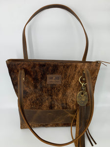 Large Brindle Cowhide Hair-On-Hide & Brown Leather Tote Bag