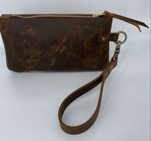 Load image into Gallery viewer, Dark Brown Camo Waxed Canvas &amp; Leather Clutch / Wristlet Bag