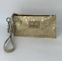 Load image into Gallery viewer, Gold Leopard Hair-on-Hide Flat Leather Clutch / Wristlet