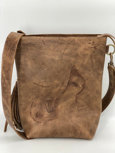 Blonde Palomino Hair-on-Hide & Gray/Brown Small Leather Bucket Bag