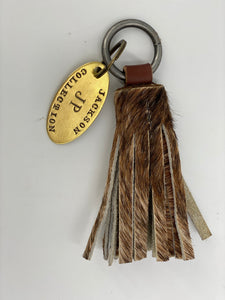 Leather Cowhide Mini Tassel Keychain & Brass Tag