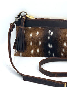 Banded Axis Deer Hair-on-Hide Leather Crossbody / Clutch Flat Bag