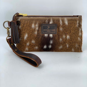 Axis Deer Hair-on-Hide Flat Leather Clutch / Wristlet Bag