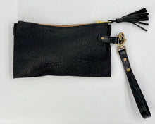 Load image into Gallery viewer, Black Embossed Leather Flat Clutch / Wristlet Bag