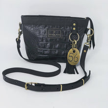 Load image into Gallery viewer, Black Embossed Small Leather Crossbody Tote Bag