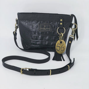 Black Embossed Small Leather Crossbody Tote Bag