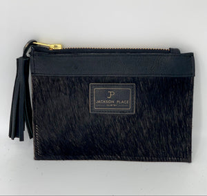 Mini Black Hair-on-Hide Leather Flat Pouch Bag