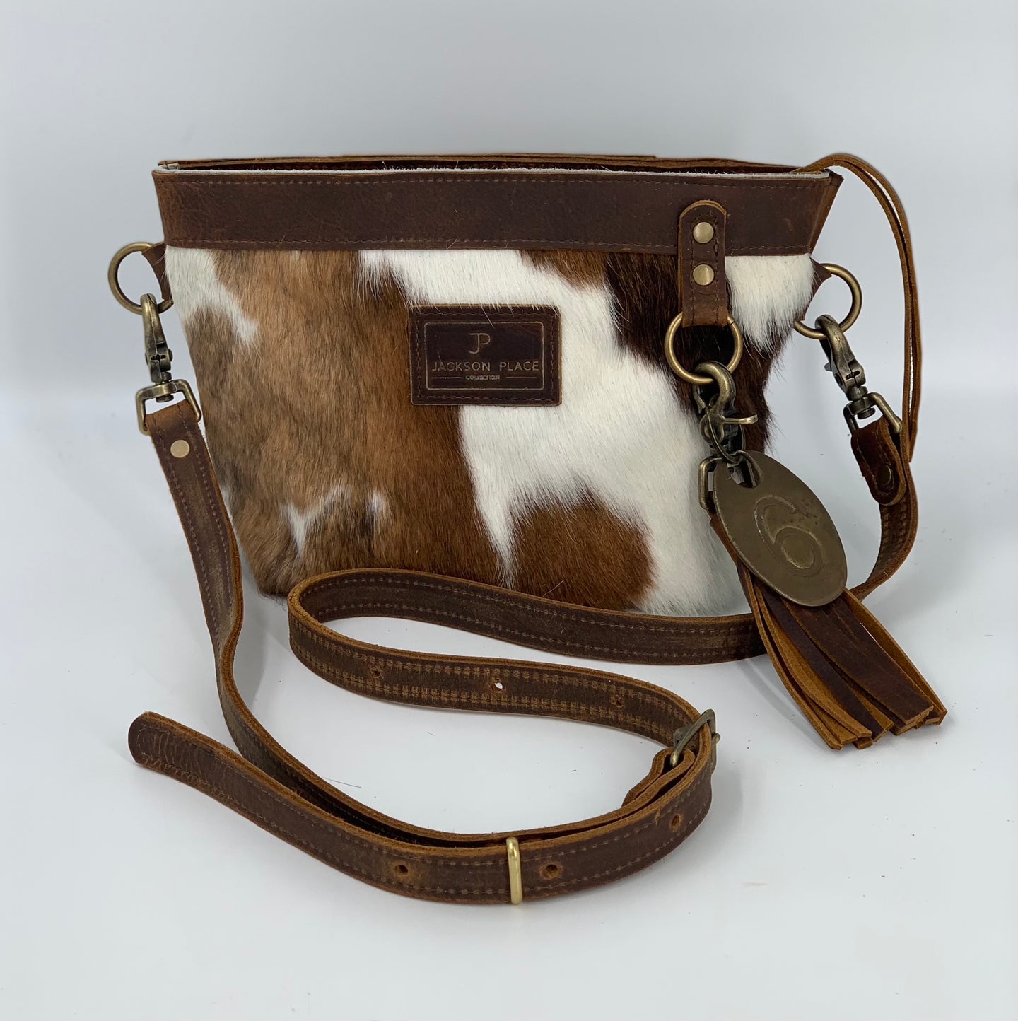 Small Brown & White Hair-on-Hide Cowhide Leather Tote Crossbody
