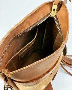 Carmel Palomino Hair-on-Hide Small Leather Bucket Bag
