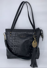 Load image into Gallery viewer, Large Black Croc Embossed Leather Tote Bag