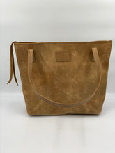Load image into Gallery viewer, The Taos Collection Large Tan Brown Leather Tote Bag with Black &amp; White Handwoven Outside Pocket