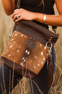 Axis Deer Hair-on-Hide & Brown Small Leather Bucket Bag