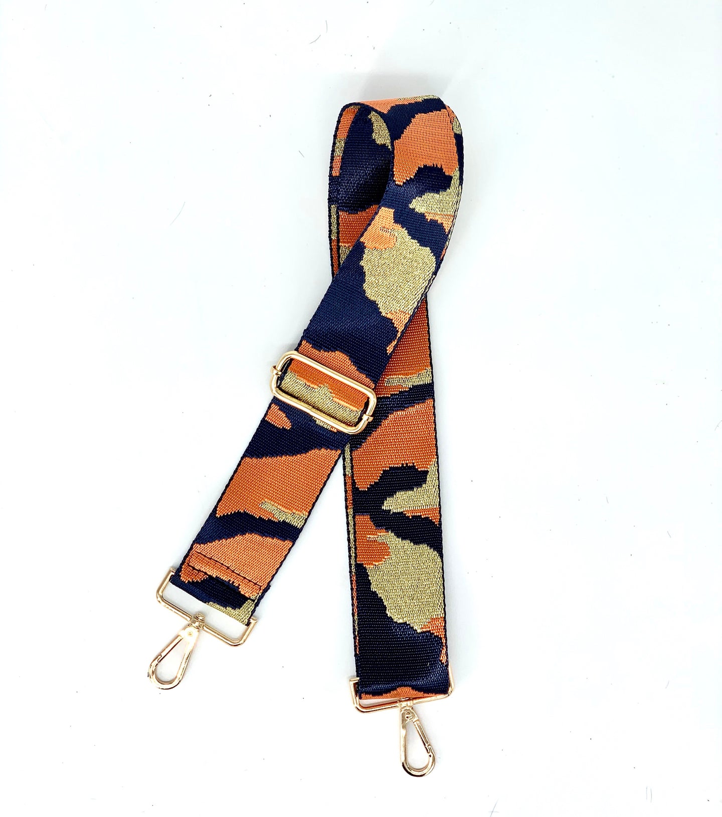 Metallic Orange & Navy Camo Adjustable Woven Bag Strap - Camouflage Green/Black
