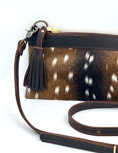 Banded Axis Deer Hair-on-Hide Leather Crossbody / Clutch Flat Bag